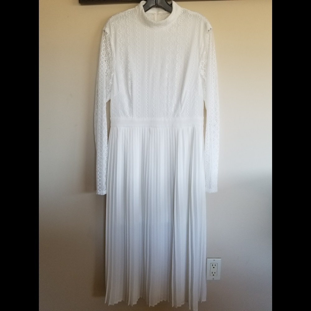 White Pleated Dress with Lace details